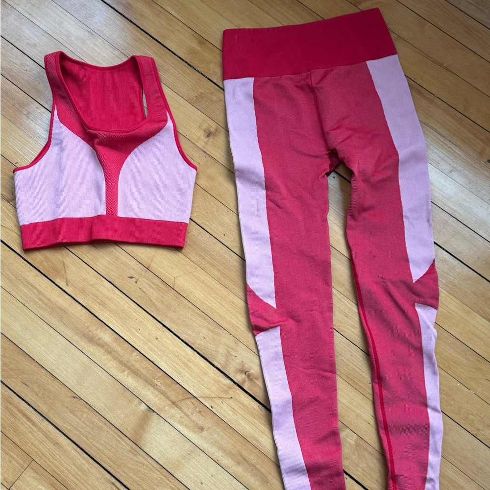 Fabletics Pink and Red Activewear Set
